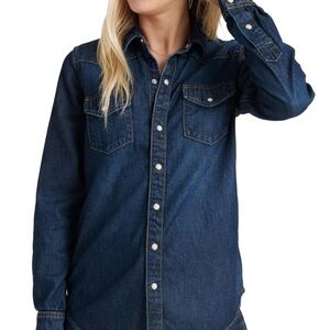 New Lucky Brand Blue Denim Pearl Snap Shirt Women’s Size Large